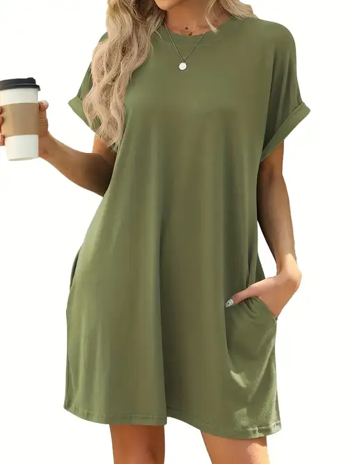 summer comfortable women's casual plain simple t-shirt loose dress, women's clothing | Shop Trends | Temu summer comfortable women's casual plain simple t-shirt loose dress, women's clothing | Shop Trends | Temu