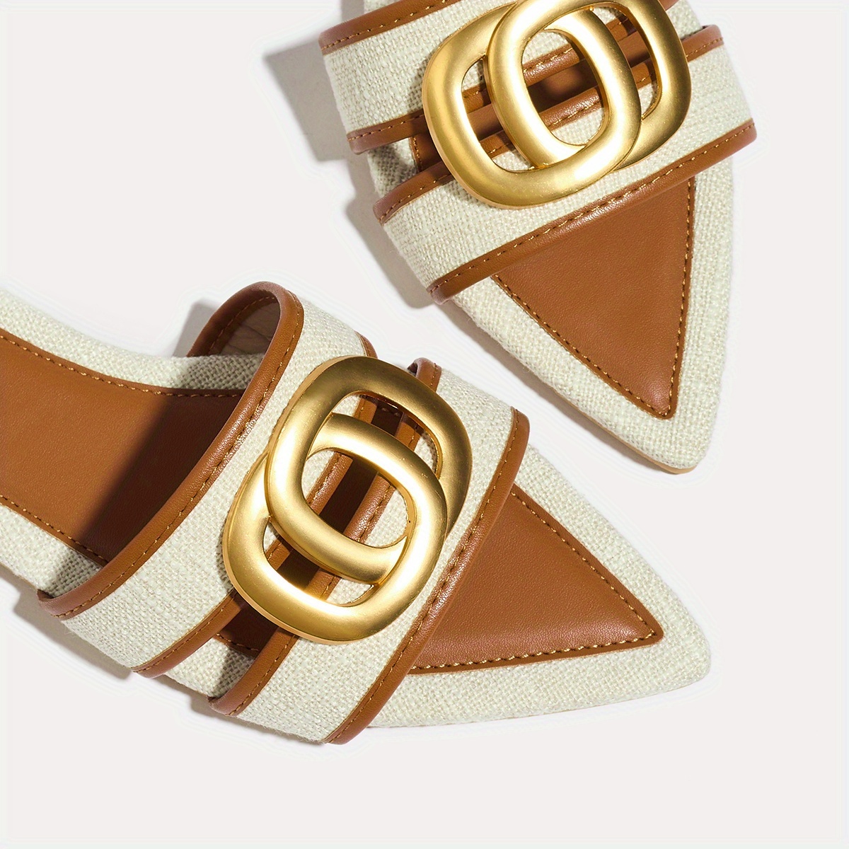 Women'S Stylish Flat Sandals with Pointed Toes And Metallic Buckles, Women Shoes