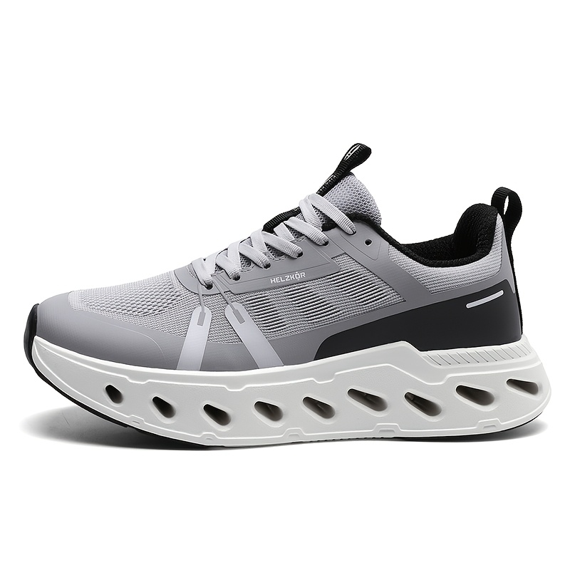 XCRWAY Men's Lightweight Sneakers with Hexagonal Gel Shock Absorption - Grey/Black Low-Top Breathable Running Shoes Suitable for Gym, Hiking, Urban Commute - All-Season Cushioned Athletic Footwear