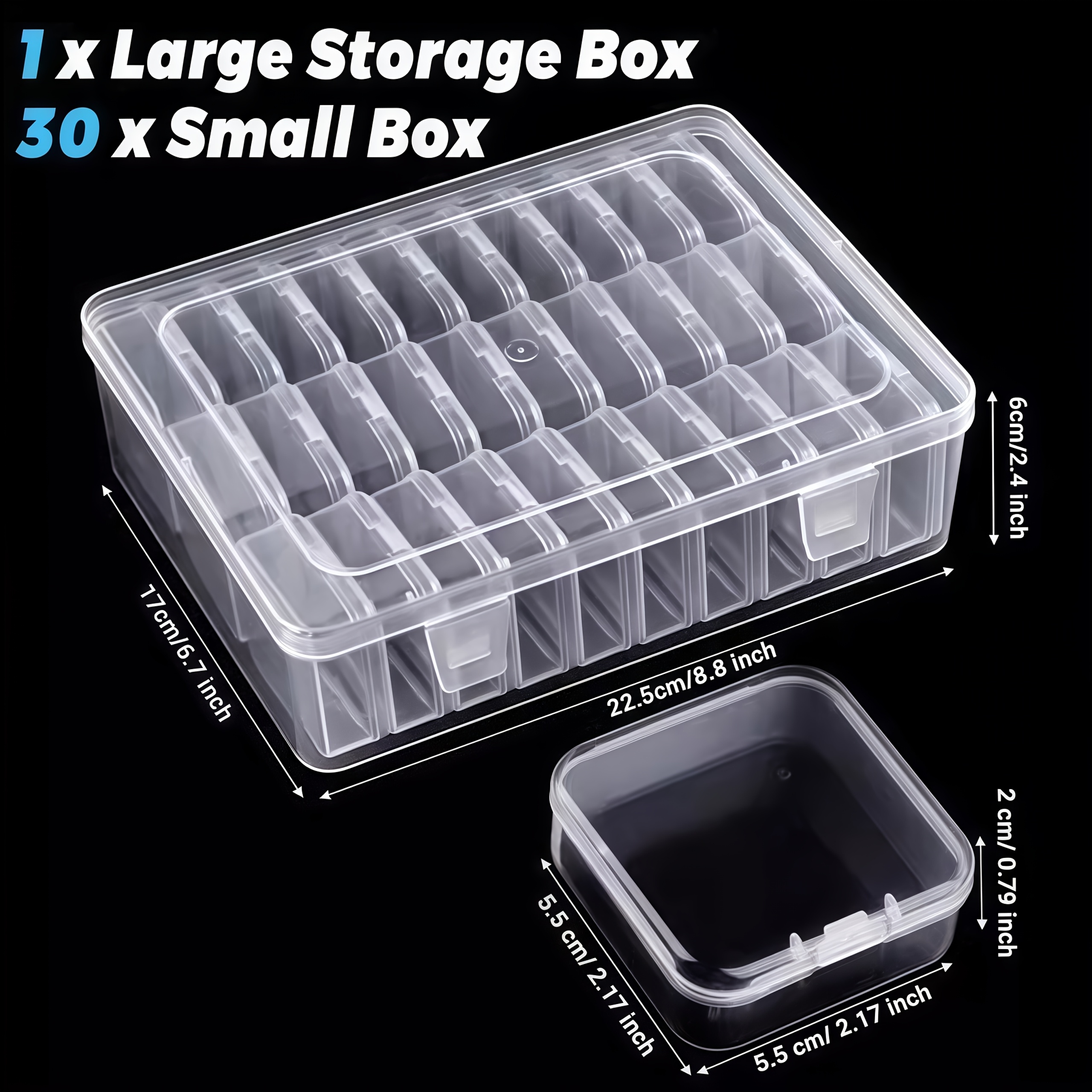 31pcs set: 1 large box + 30 small transparent plastic storage containers with lids - bead organizer case for   making, nail art & bracelet crafting supplies – perfect valentine s day gift and women’s/girls’ present Product details 6