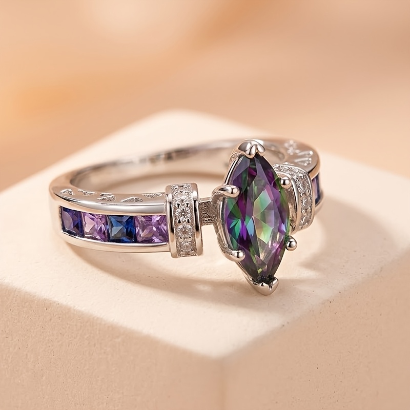 TEMU 1 pieza de de anillo lujoso iridiscente de - Incrustado con circonita sintética - Unisex - Adecuado para fiestas , bares, banquetes como