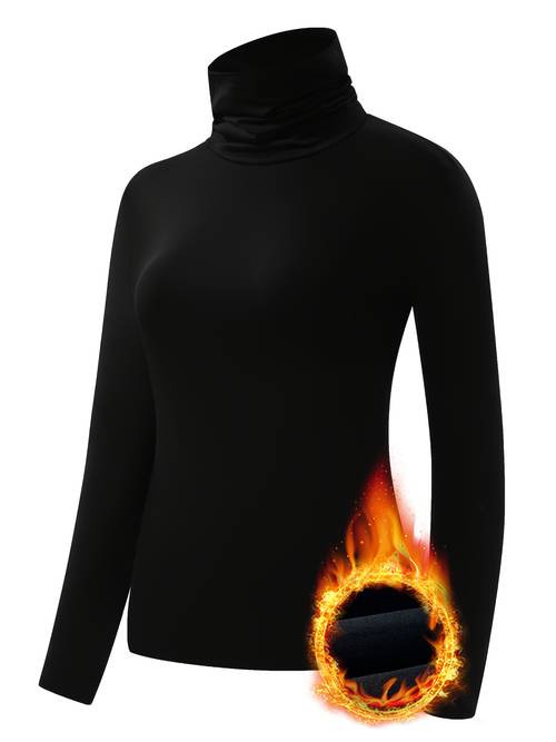 womens warm long sleeve turtleneck top basic thermal comfortable layering shirt solid color loungewear warm clothing