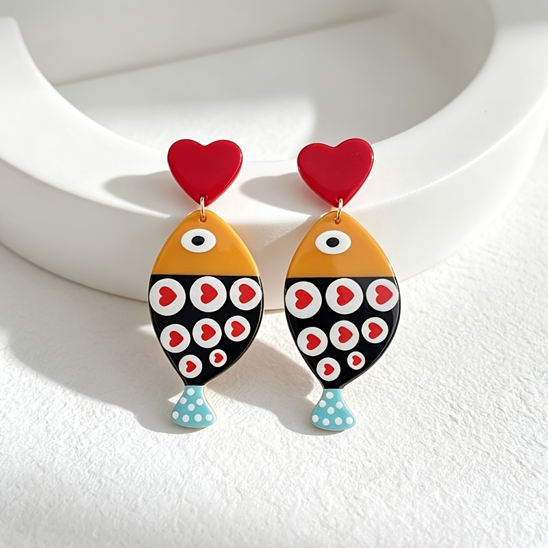 TEMU A Pair Of Cute Heart-shaped Acrylic Women' Earrings, Adorable And Elegant, Suitable For Daily Wear, Versatile For Parties, Vacations, And