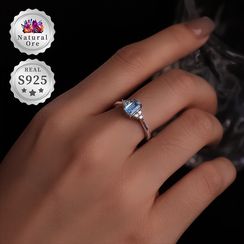 925 Silver Blue Topaz Adjustable Wedding Ring, Gift Box