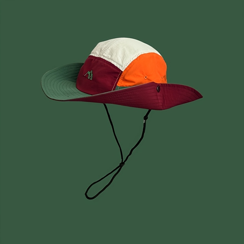 TEMU 1 pièce, Chapeau Seau Unisexe pour Extérieur à Blocs de Couleur, Chapeau de Camping et Pêche, Chapeau Seau Vintage, Chapeau de Cowboy, Artisanat