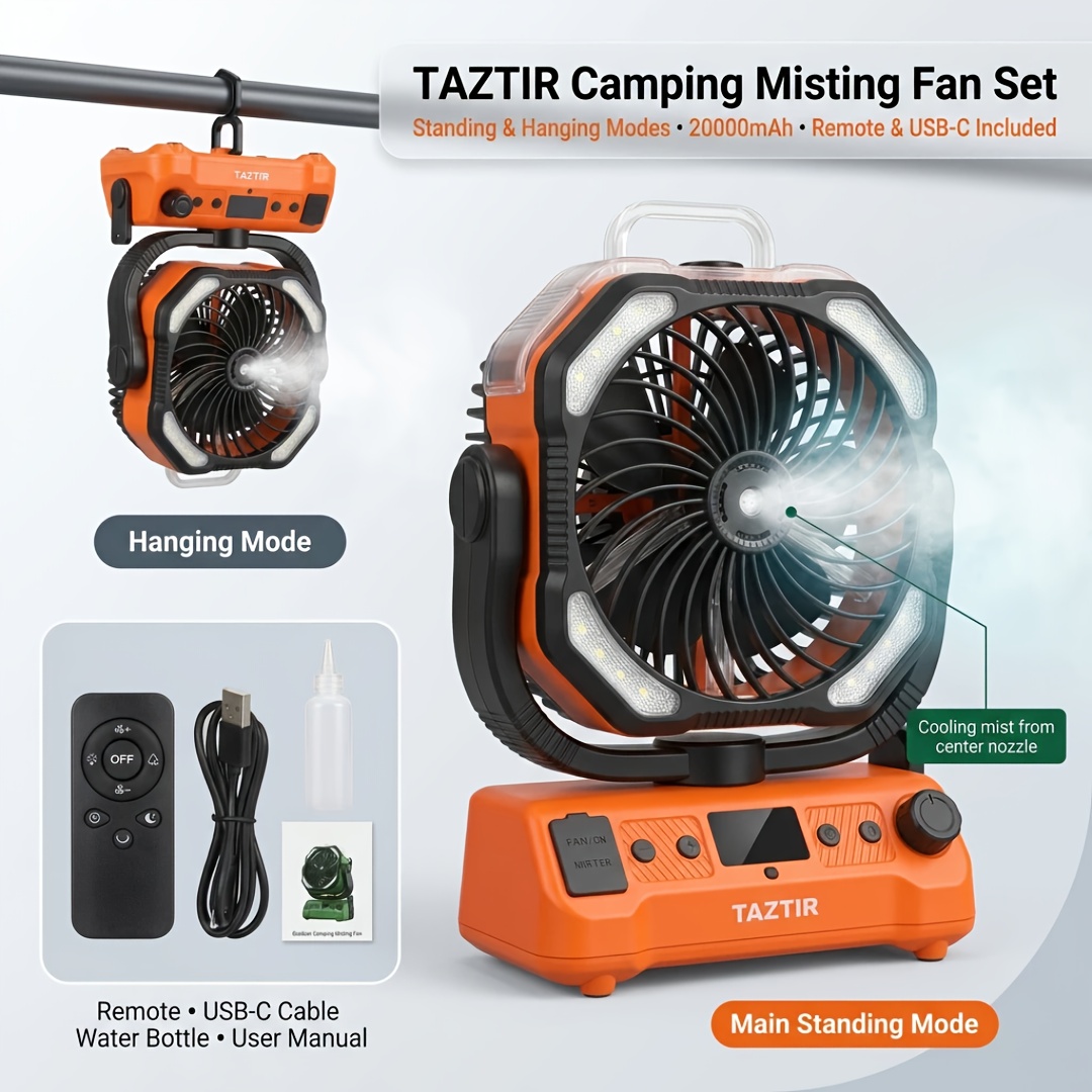 TEMU 31-inch Taztir 20000mah Dual Motor Camping Basic/mist/mist + Fan|4in 1-fan & Humidifier & Lantern & Power Bank, Height Adjustable, With Lighten,