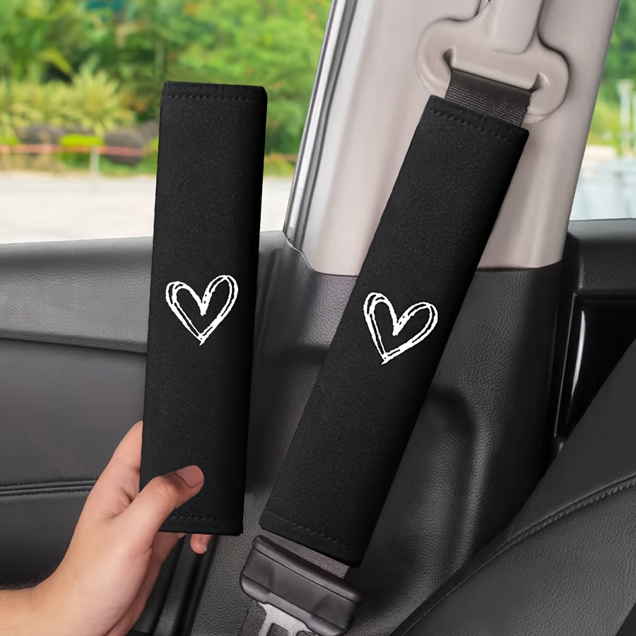 Image of 2pcs Minimalist Style Embroidered Hollow Heart Car Seat Belt Shoulder Pad Covers, Universal For Cars And Trucks Soft Seat Belt Shoulder Pads, Car Interior Additions, 2026 New