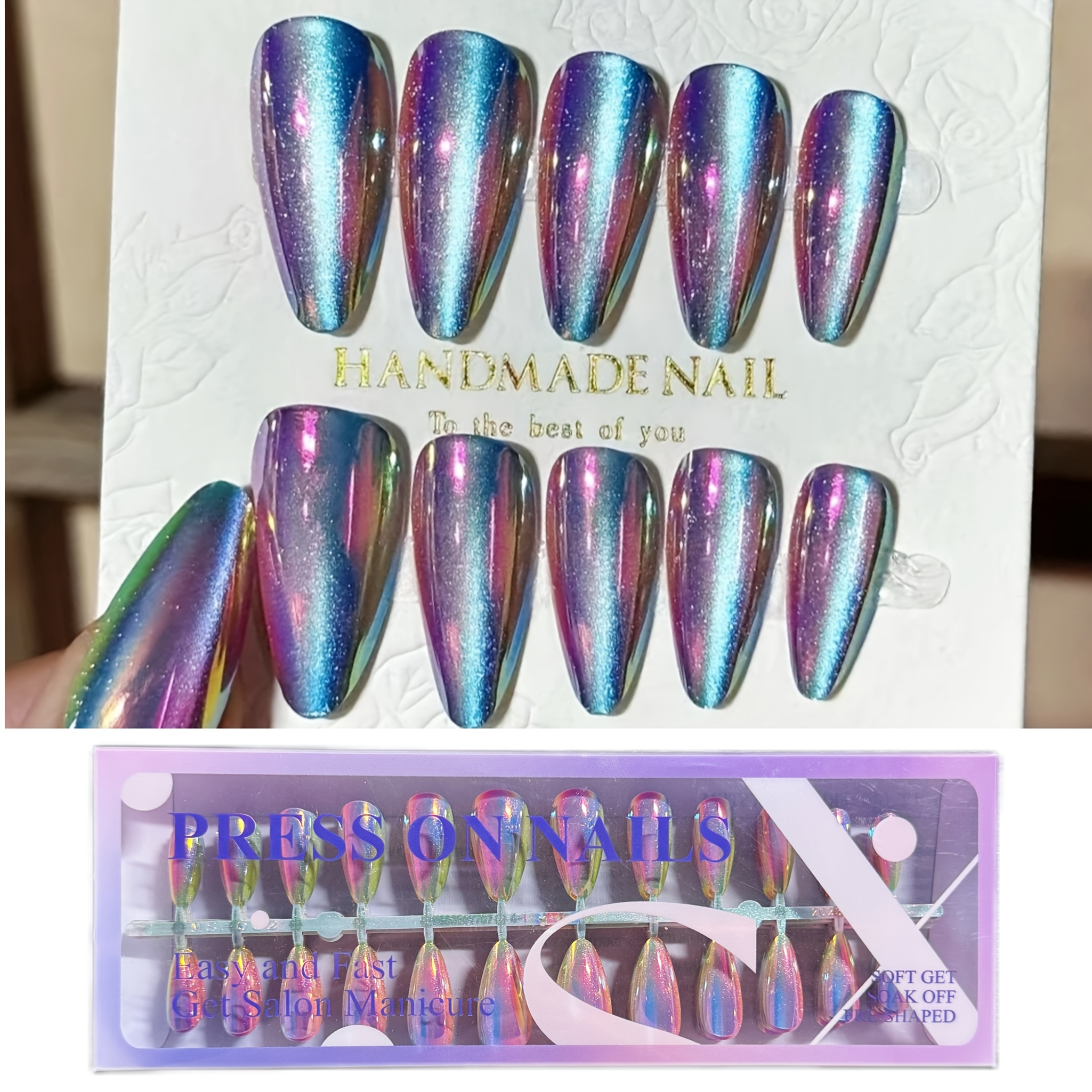 Image of 120pcs Of -end Aurora Wear Nail - Pink Purple Blend Gradient With Blue You A Different Fingertip Art, Suitable For Perfect Nails For Ladies And