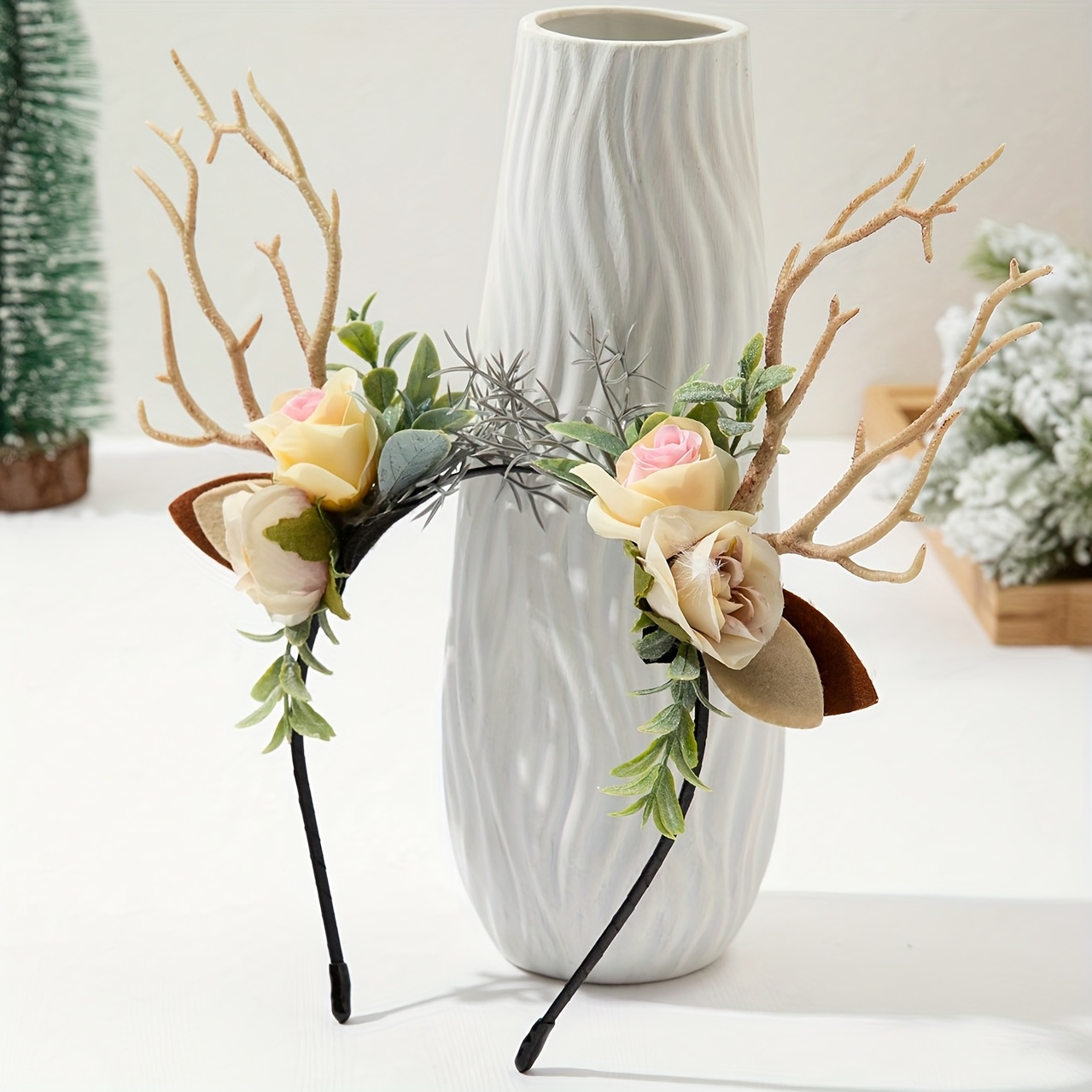 TEMU 1 serre-tête style forêt féérique avec champagne, idéal pour les fêtes de Noël et de carnaval