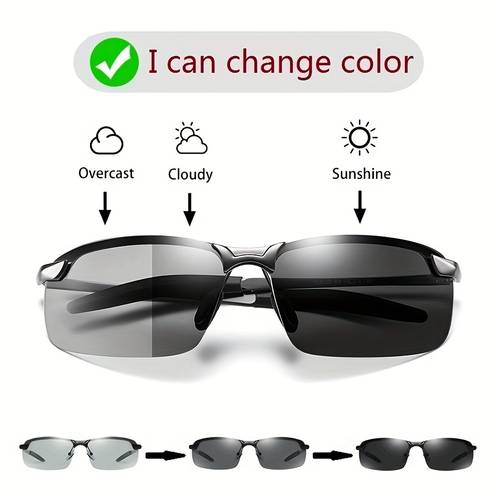 designer photochromic polarized fashion glasses for men women vintage metal half frame rimless chameleon lens for day night use ideal for fishing driving hiking camping outdoor sports outdoor sports eyewear stylish frames polycarbonate lenses