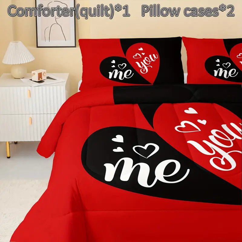3pcs mr mrs bedding set queen comforter for adults couple men women black and red bedding set his and hers comforter bedding valentines day wedding gifts 1 quilt 2 pillowcases Product details 7