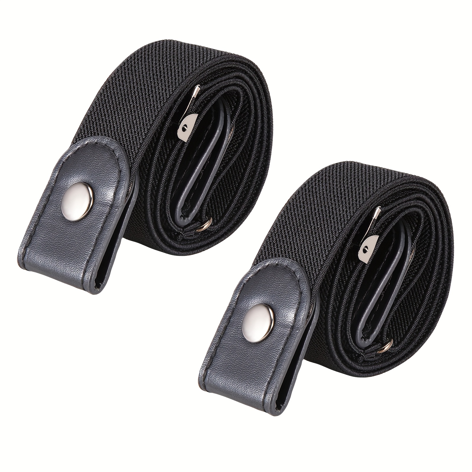 TEMU 2pcs Punch-free Elastic Belt Black Invisible Canvas Belt 60cm Adjustable For Business And Casual Use