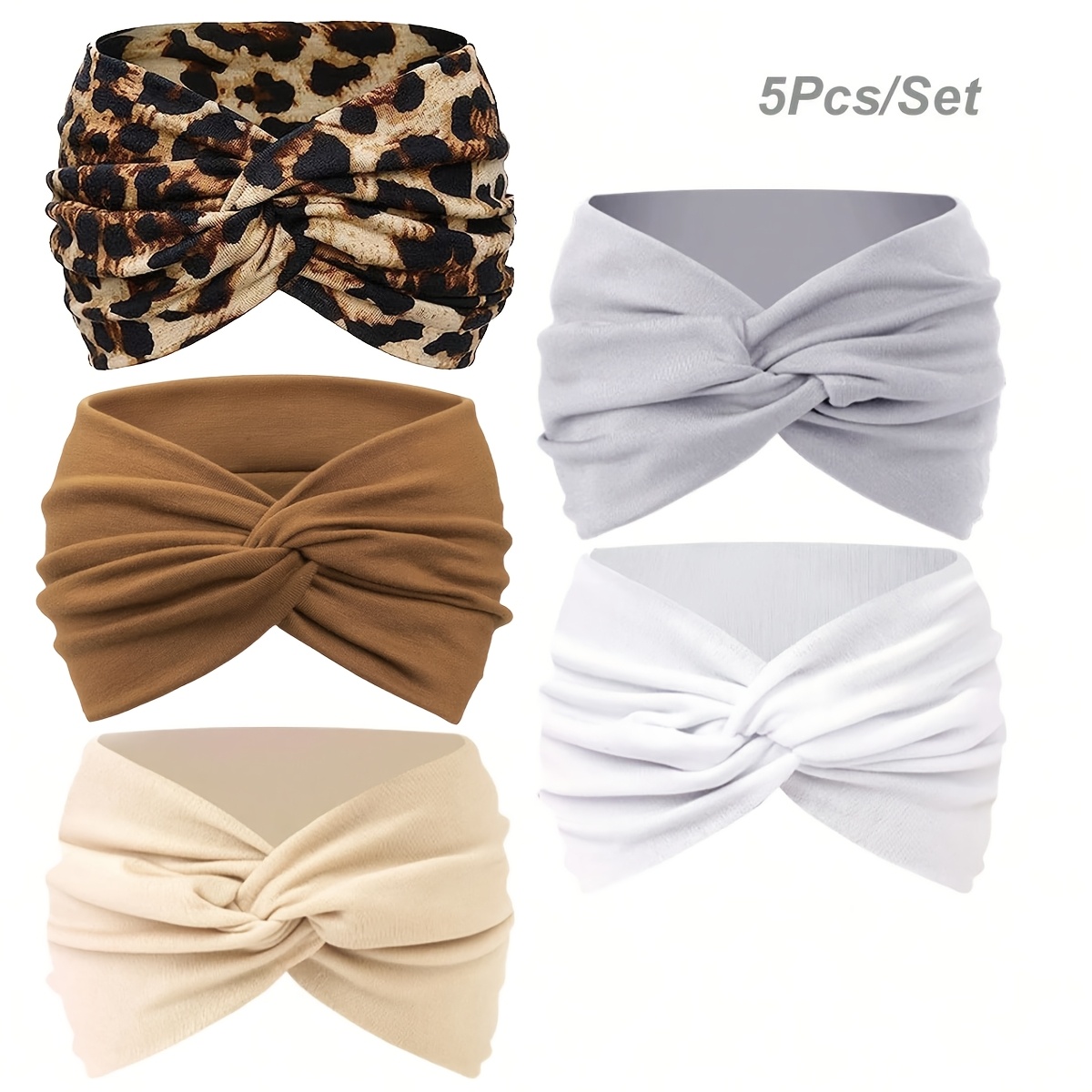 5pcs Women's Extra-Wide Crisscross Headbands, Solid Color Set