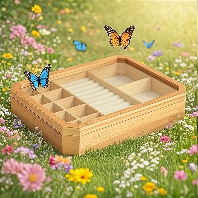 elegant vintage inspired wooden jewelry box with transparent lid multi compartment organizer for rings earrings necklaces more ideal gift for women gift item vintageinspired design wooden jewelry box jewelry boxes