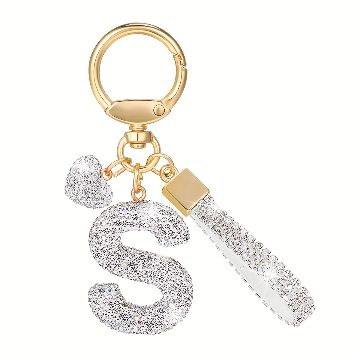 TEMU 1pc Fashion Heart Initial Keychain, Sparkling Full Rhinestone Heart Letter Pendant, Car Key Ring, Cute Backpack Charm For Women, Valentine's Day