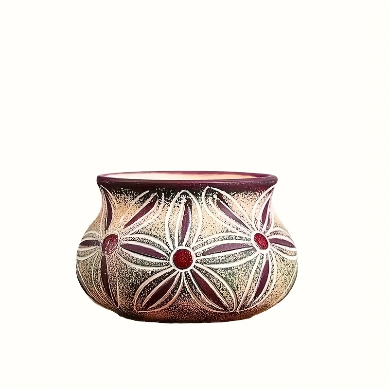 TEMU Vintage Printed Ceramic Flower Pot For Succulents And Greenery, Indoor And Outdoor Gardening Decoration Crafts