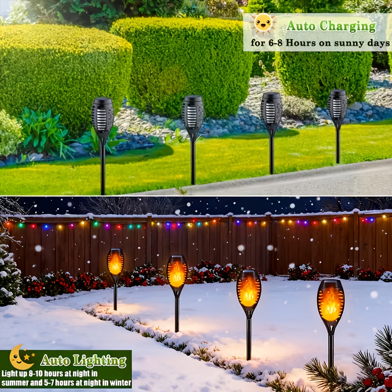 4/8/10/20pcs Outdoor Warm Light Solar Torch Lights, Solar Lights, LED Flashlight for Outdoor Decor, Suitable for Outdoor Decor Yard Garden Ip55
