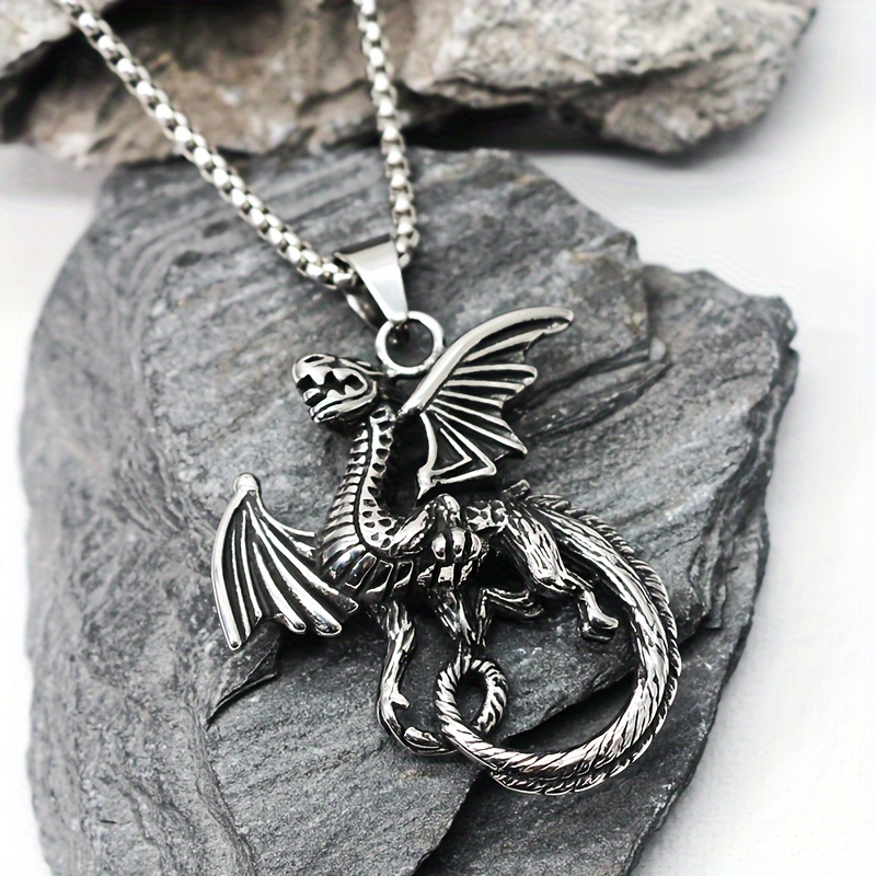 Double-Dragon 925 Sterling Silver Necklace for Men, Goth Necklace, Mens Chain Necklace, Engraved on sale Necklace for Men, Nordic Necklace