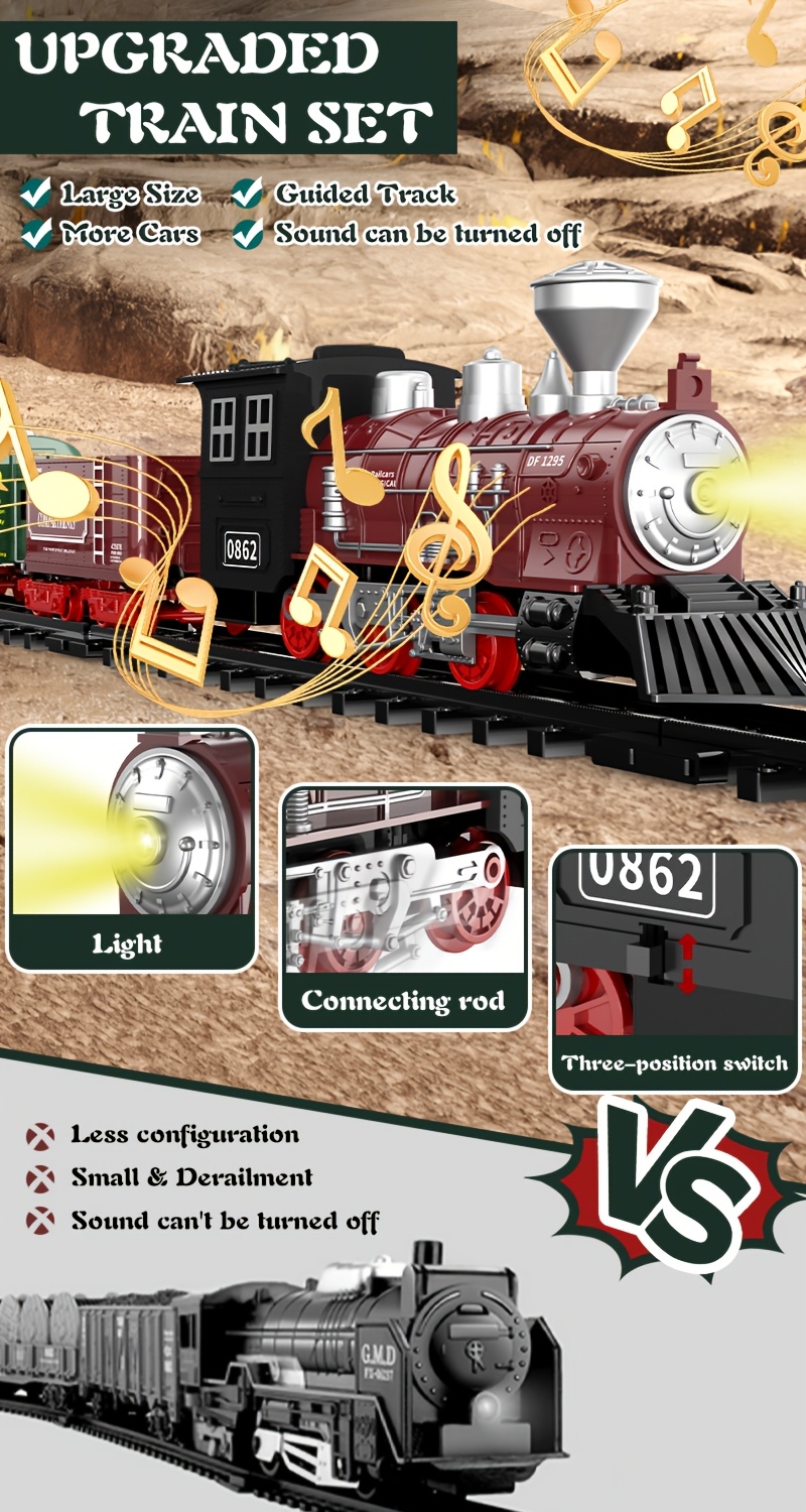 Train Set - Christmas Tree Train Toys for Boys with Smokes, Lights And Sound, Toy Train Set for Under Christmas Tree, Model Trains for 3 4 5 6 7 8+ Years Old Kids Toys Gifts