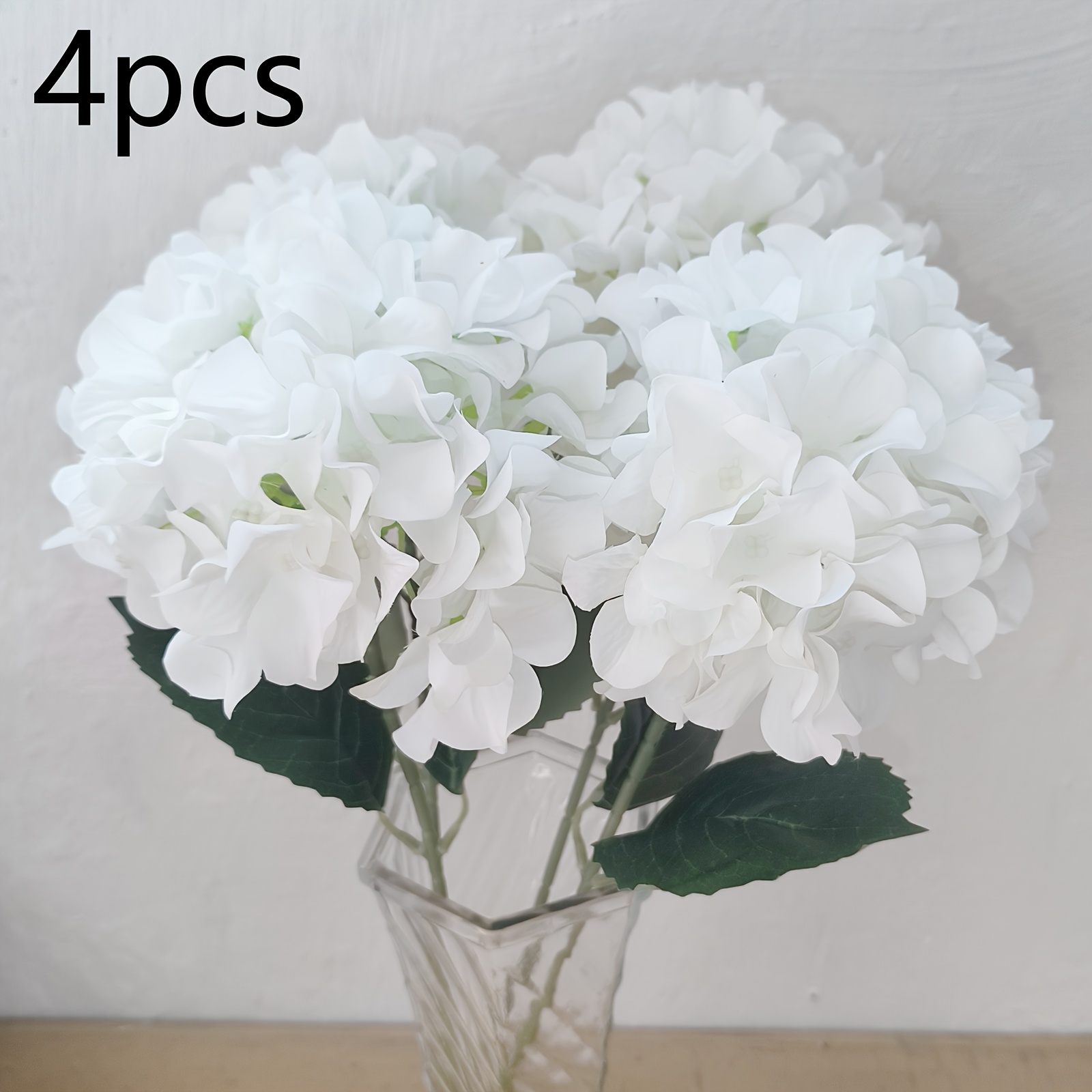 4 Embroidered Bouquets, 23.6-inch Realistic White Flowers With Green Leaves, Suitable For Home Party Living Room Decoration