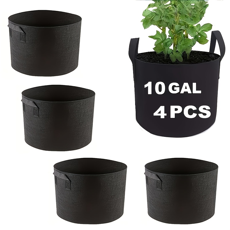 E-shop Set mit 4 großen, atmungsaktiven Pflanzbeuteln, 10-Gallonen-Größe - Strapazierfähige Stoff-Hochbeete, zum Anbauen von Gemüse und Blumen in