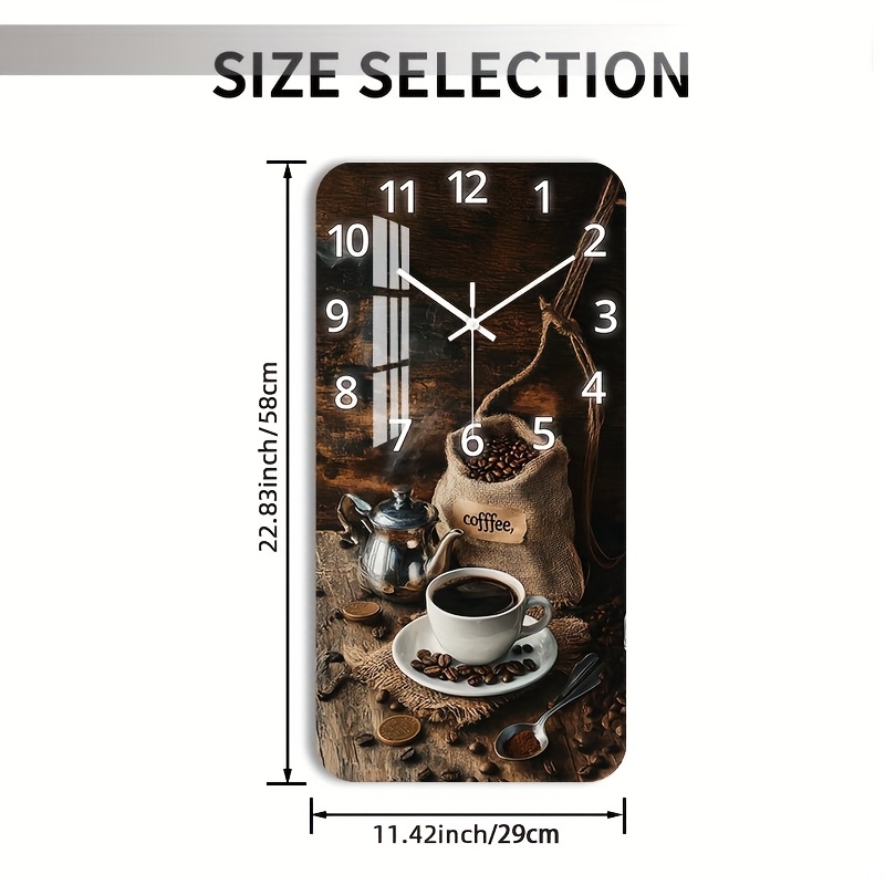 TEMU . 2D flache Wanduhr, die nicht , aus Holz, mit einem dekorativen quadratischen Design mit einem Kaffee-, der rustikalen Charme hinzufügt,