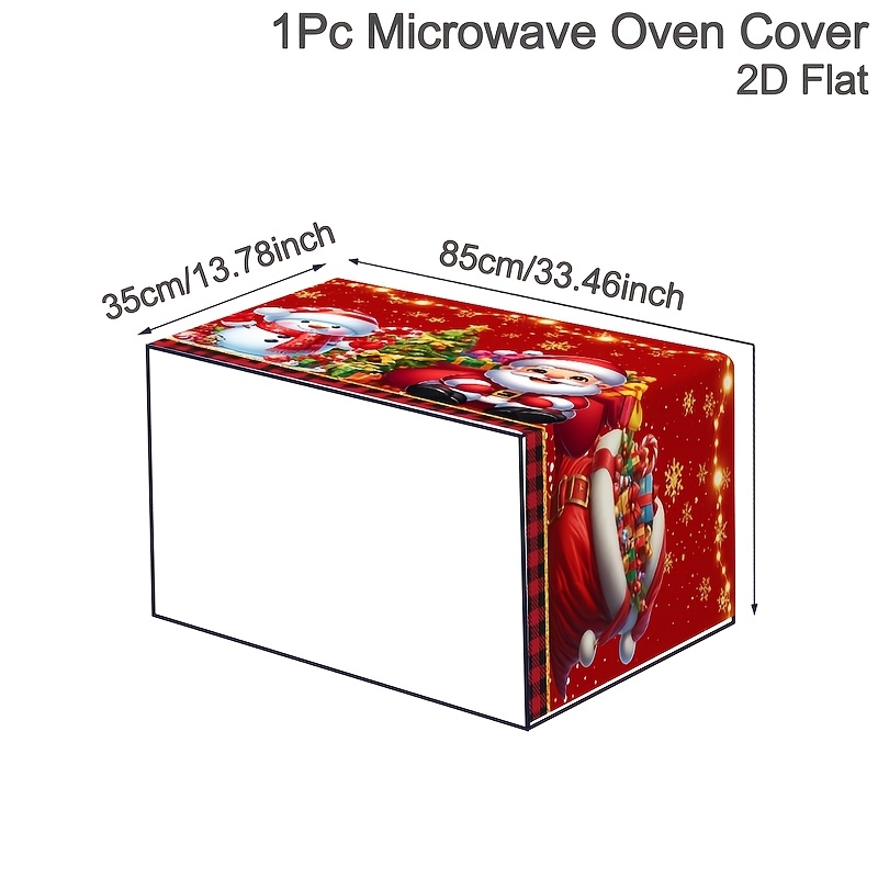 TEMU 2d Flat, 1pc Christmas Microwave Oven Cover, 35 X 85 Cm Polyester Microwave Dust Cover Featuring Cute Cartoon Santa Snowman Xmas , Washable And