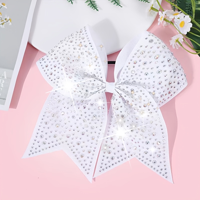 TEMU 7-Zoll Cheer Bow Haargummi, hochwertiges Smoking-Set mit Strass-Schleife für Schulsport, Feiertagsfeiern und , Cheer Bow, Cheer Bow