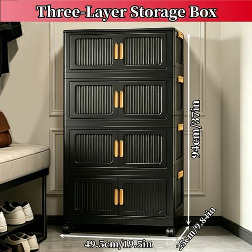 Latest Foldable Storage Bins With Lids, 3/4/5 Tier Large Capacity Stackable Storage Cabinet With Magnetic , Multifunctional Collapsible Storage Box With Brake Wheels, Versatile Cube Organizer Container, Easy Assembly For Home