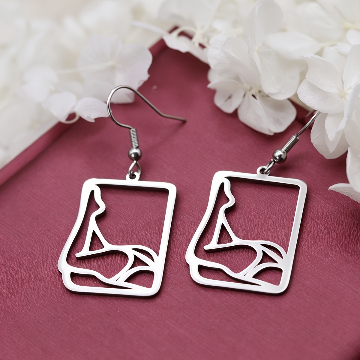 Feminist Body Art Stainless Steel Drop Earrings, Minimalist Design