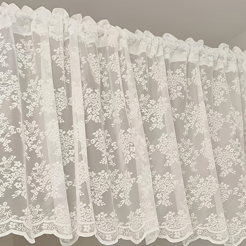 TEMU 1 Panel Pastoral Floral Lace Jacquard Sheer Window Curtain, Rod , Suitable For Kitchen, Bay Window, Cabinet Door, Cafe Window, Decor Curtain