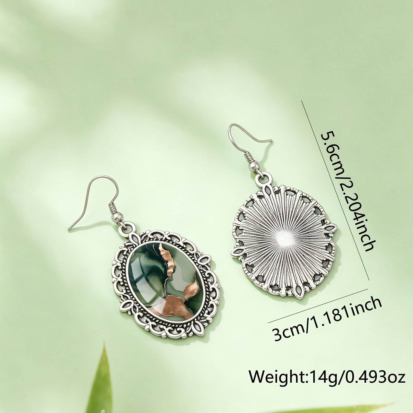Women's Dark Green Gradient Copper Fluid Rock Layer Earrings