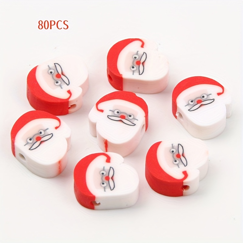 TEMU 80pcs Of 12x10mm Polymer Clay Santa Claus Beads, Suitable For Jewelry Making, Bracelets, Necklaces, And Craft Decorations