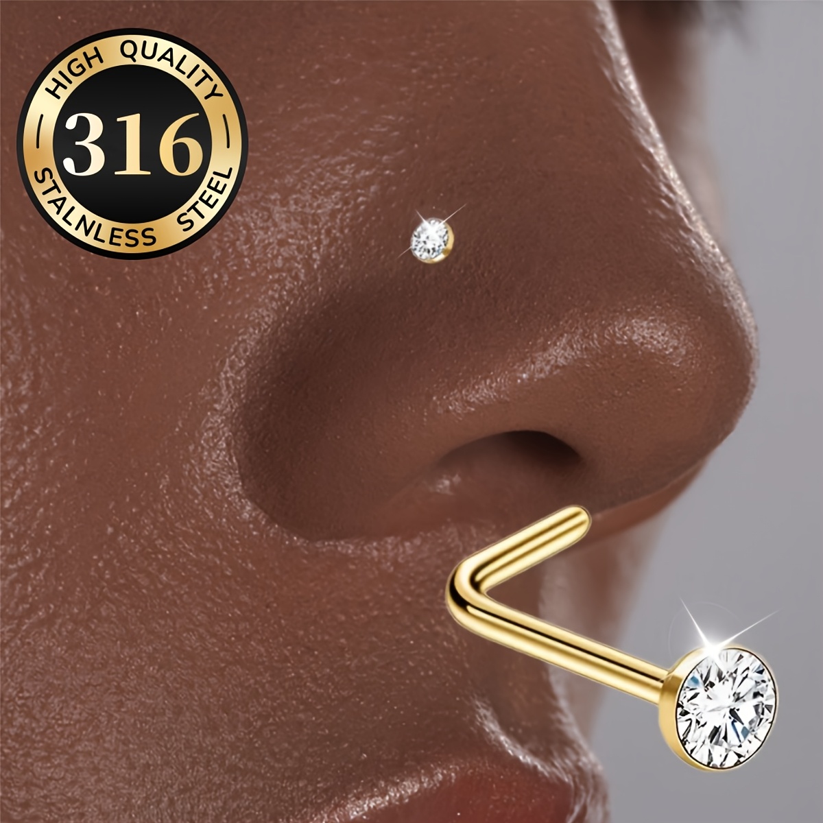 TEMU 1pc Minimalist Versatile Steel Nose Stud, With Sparkling Cubic Zirconia, Hypoallergenic, Suitable As A Gift For Graduation Season, Valentine's