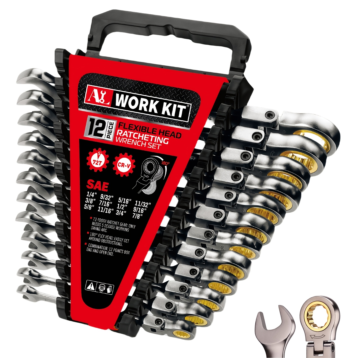Temu – TEMU 12/24pcs Flex-head Ratcheting Wrench Set, With Wrench Organizer Set, Metric And Sae, Flex-head Anti-slip Set Combination Wrench Sets Coated |