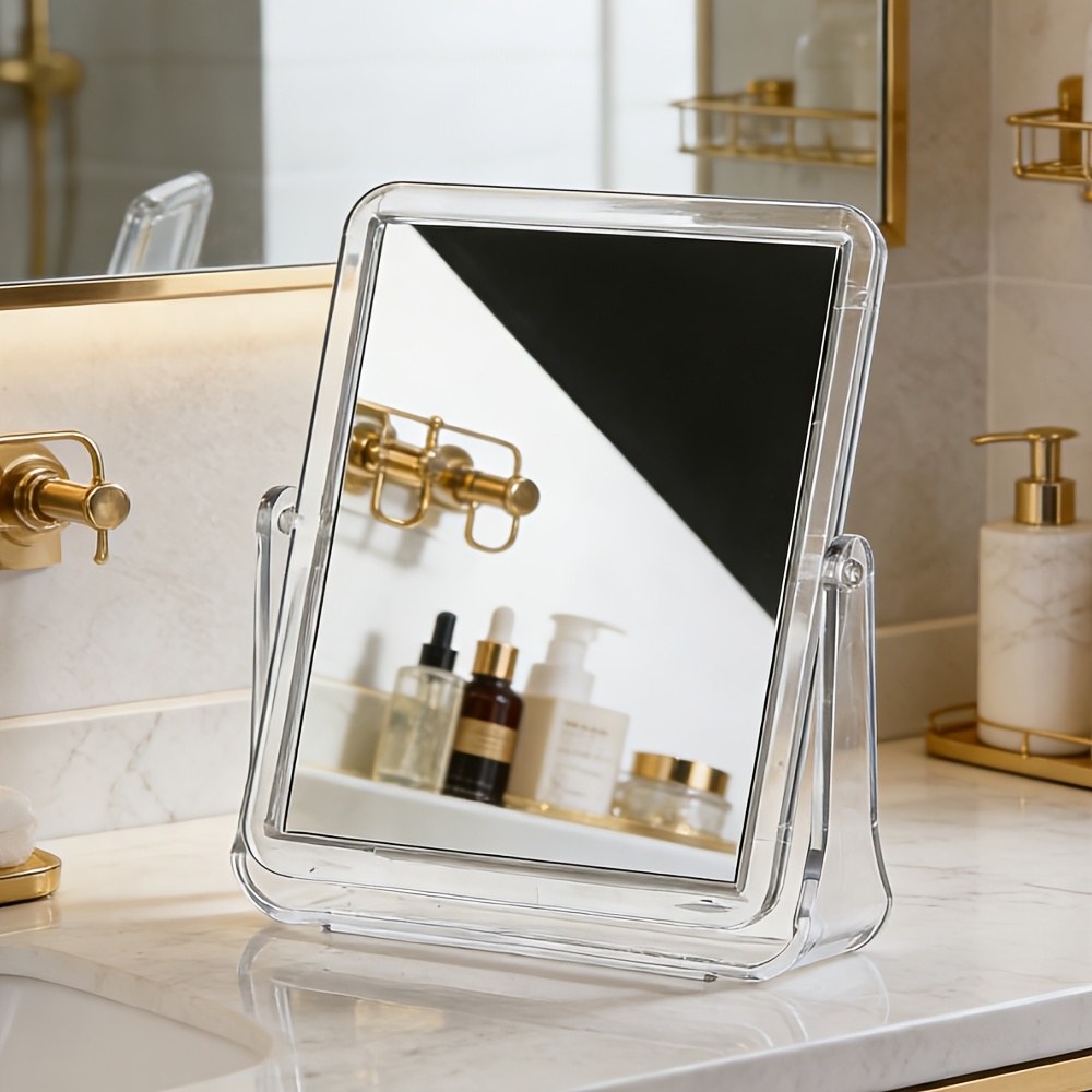 TEMU Double-sided Vanity Mirror, Makeup Mirror, With 360 Degree Rotation, Clear Tabletop Cosmetic Mirror For Bathroom, Bedroom, Dressing Table,