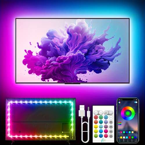 16.4Ft RGB LED Backlight Kit For 45-75 Inch TVs - App & Remote Control, Sound Sync, Music Mode, Multicolor Strip Lights