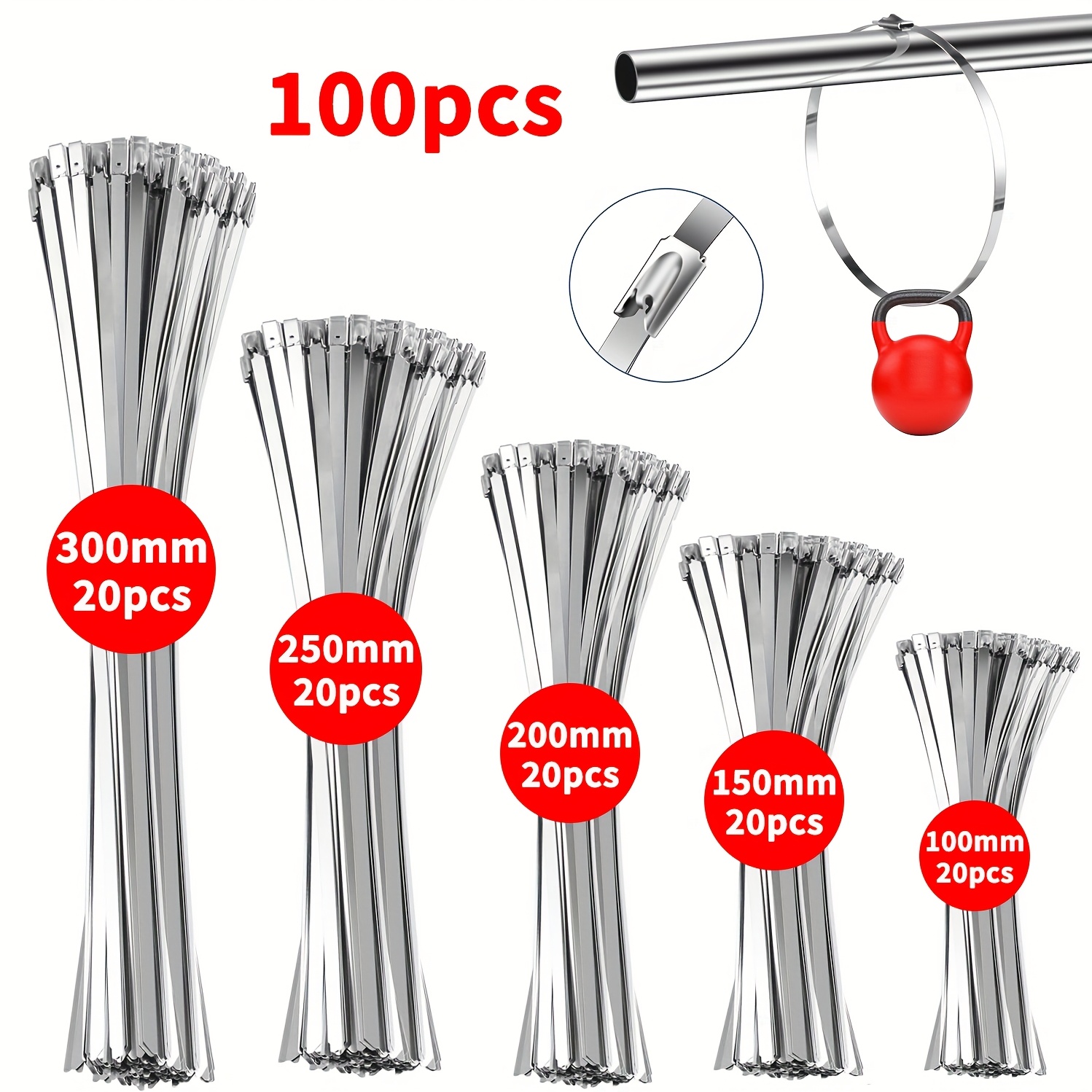 TEMU 100 Pezzi in Acciaio Inossidabile 304 - Resistente alla , Autobloccanti, Anticorrosione e Durevoli, Bianche, Confezione Combinata, Versatili per