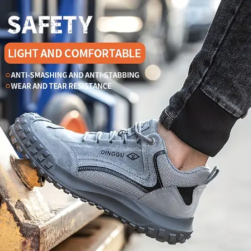 mens work safety shoes puncture proof anti skid steel toe outdoor work shoes rubber sole breathable industrial construction protective shoes breathable woven knit industrial construction sneakers puncture resistant kevlar soft sole