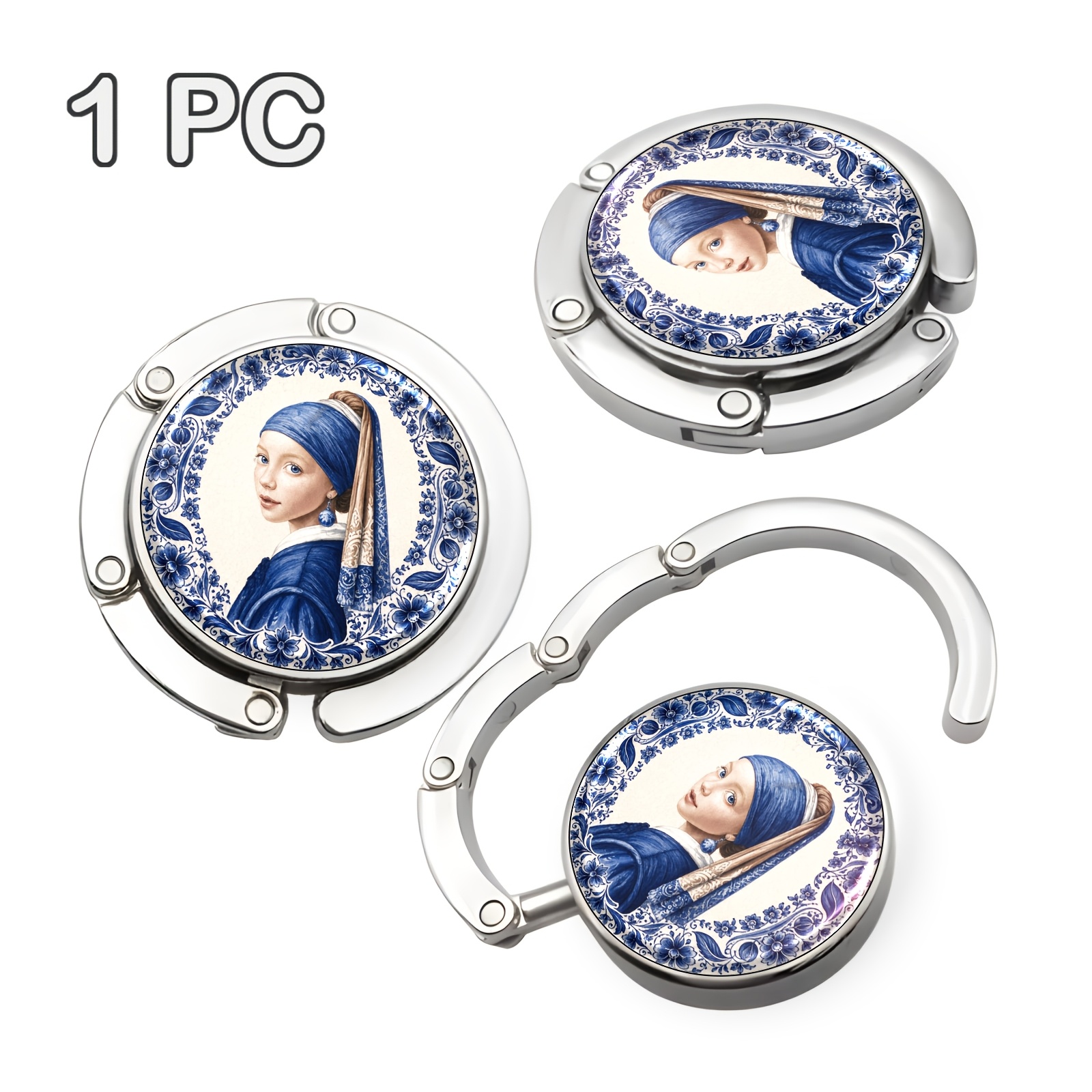 TEMU Blue And White Floral Portable Hook, Foldable Handbag Storage Hook, Mature Style, Unique Gift, Suitable For Travel And Home Use, Space-saving