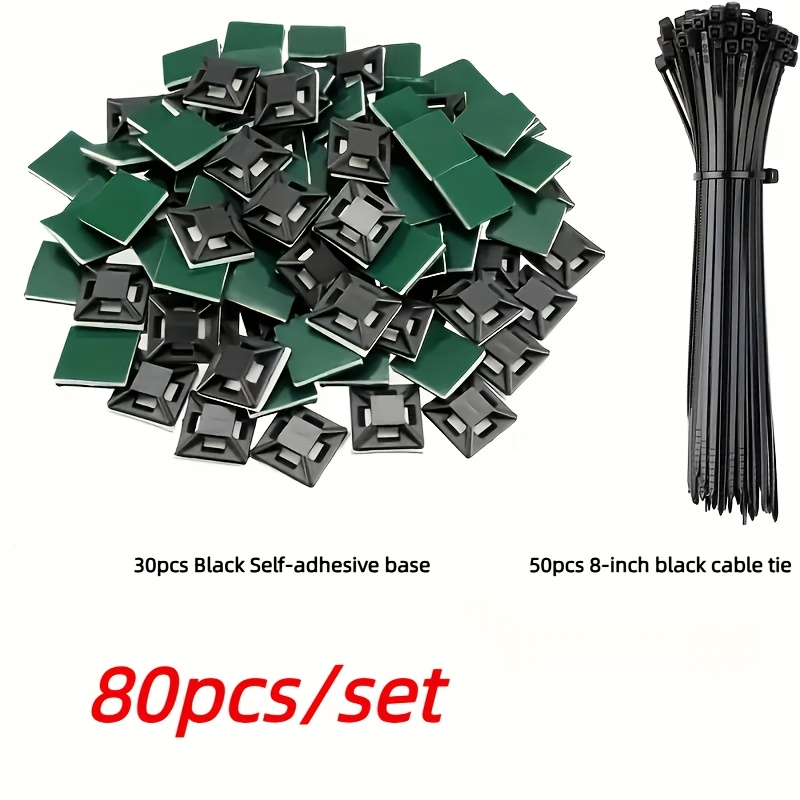 80 Self-adhesive Cable Tie Mounts - Cable Management Clips And Wall Anchors For Secure Wire Fastening, In