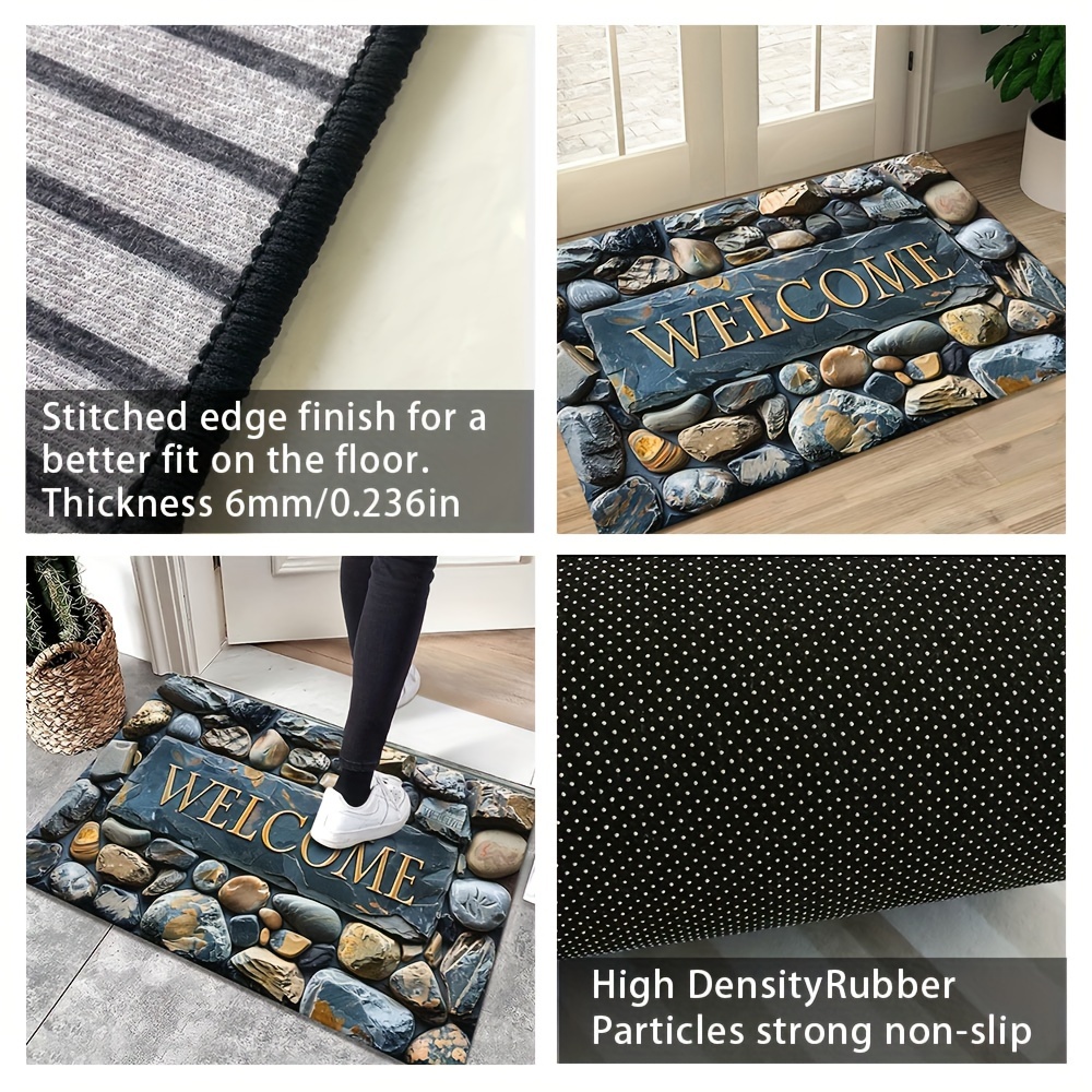 1pc welcome pebbles   pattern floor mat luxury texture   decorative   non slip waterproof machine washable polyester carpet for home and outdoor d cor   entrances living rooms bathrooms and   details 5