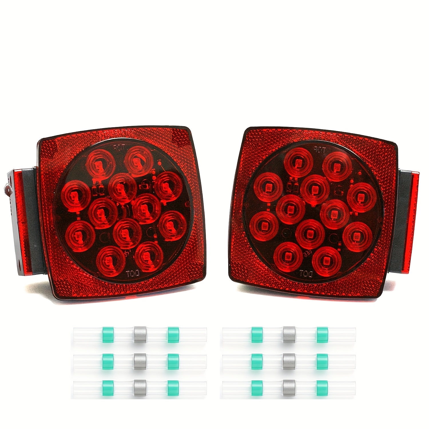 TEMU 12v Led Trailer Lights, Red White 2 Square Trailer Lights & 6 Connectors Stop Tail Turn Signal Tail Lights, Utility Trailer Lights For Under 80 Inch Boat Trailer Truck Marine Rv