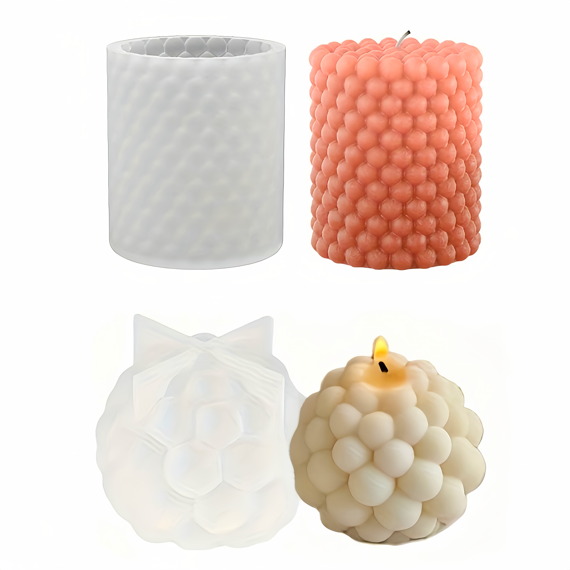 Image of 2pcs Premium 3d Bubble Candle Silicone Molds - Spherical Resin & Soy Wax Molds For Diy Crafting, , , Perfect For Home Decor And Handmade Candles, Candle Molds