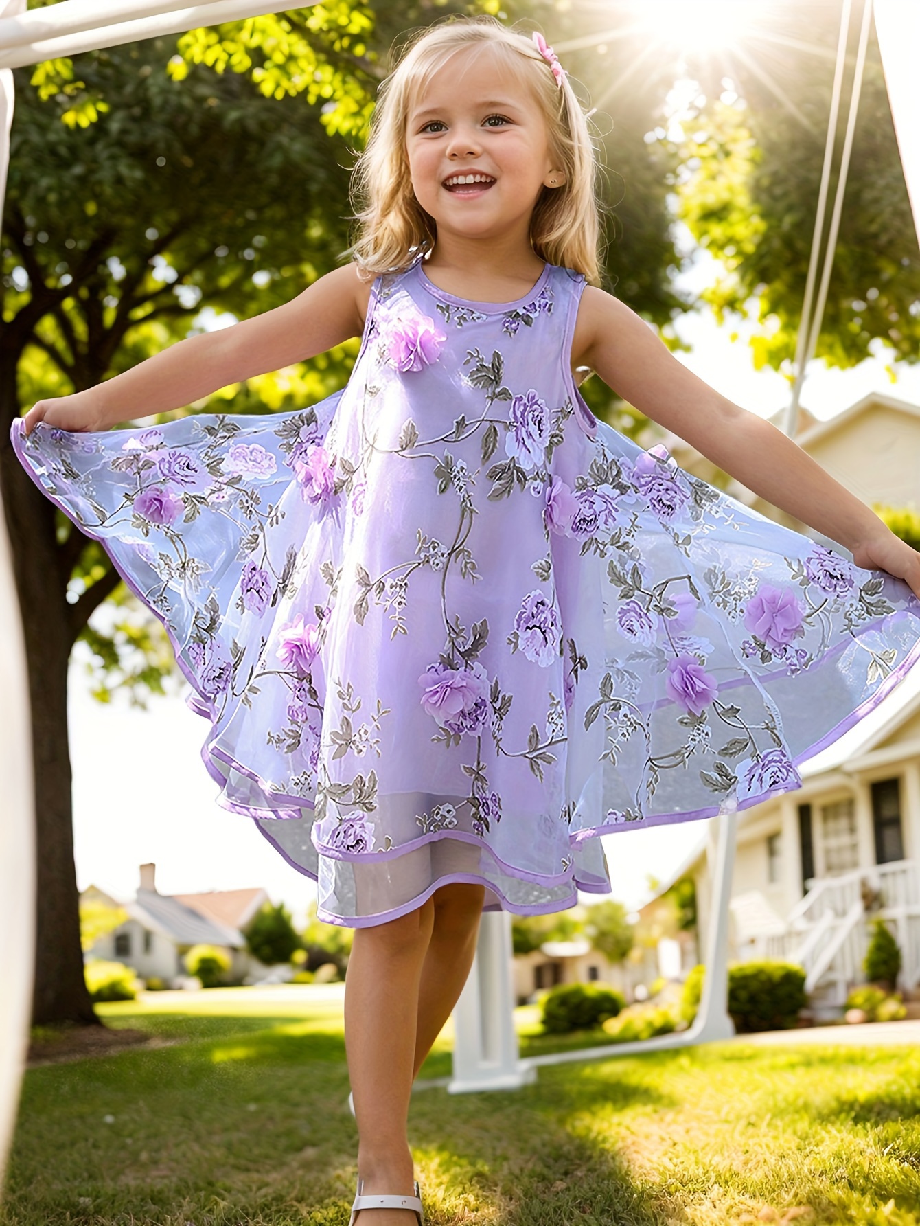 Girls' Double-Layer Chiffon Print Dress Summer Outfit 3D Floral Toddler to  Big Kid Beach Skirt Vest Short Skirt