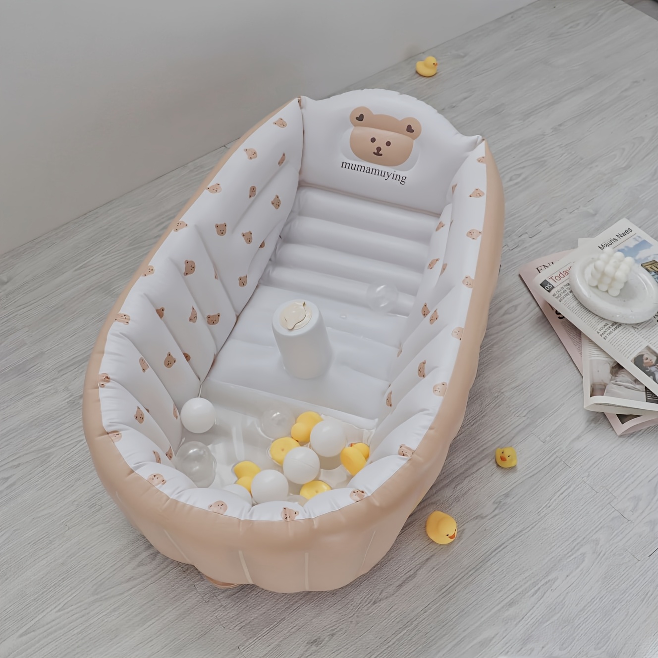 Nordic-style Inflatable Bath Basin for Newborns and Babies, Inflatable Bath Basin for Infants and Toddlers, Portable Bath Basin for Going Out, Play Pool