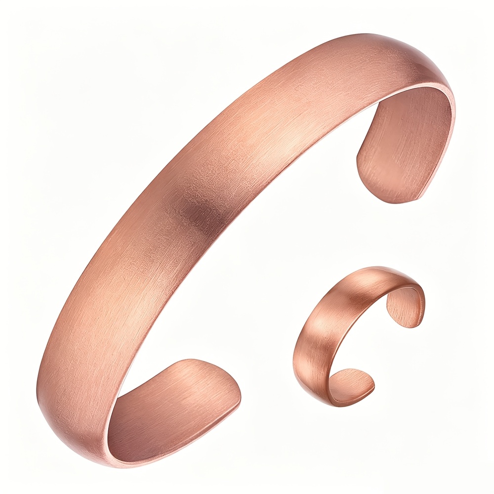 TEMU Bracciale a polsino in rame e anello in rame da donna, braccialetto regolabile, ipoallergenico, idea regalo
