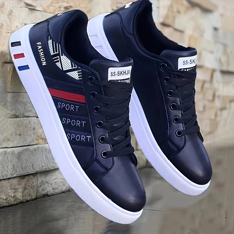Men's Lace-up Sneakers, Striped Design Skateboard Shoes, Provide Good Traction, Breathable and Comfortable