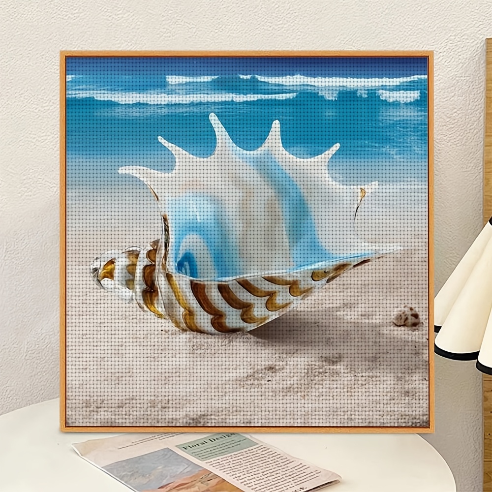 Cross Stitch Kit, Glass Seashell on Sandy Beach Design