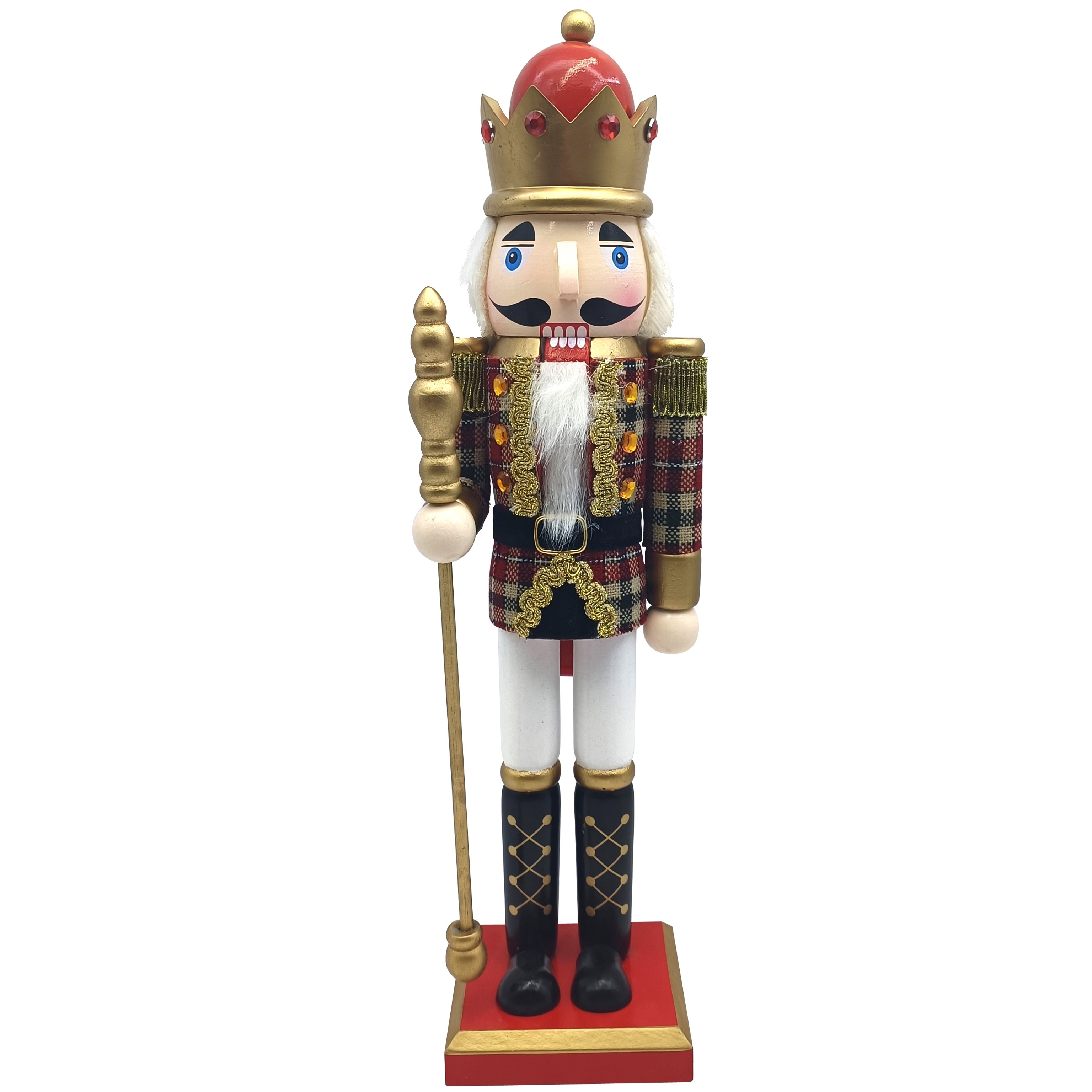TEMU Décoration de Noël en bois traditionnel de , à carreaux, sculpture en tissu, ornement de soldat roi, décoration de table de Noël, collection de